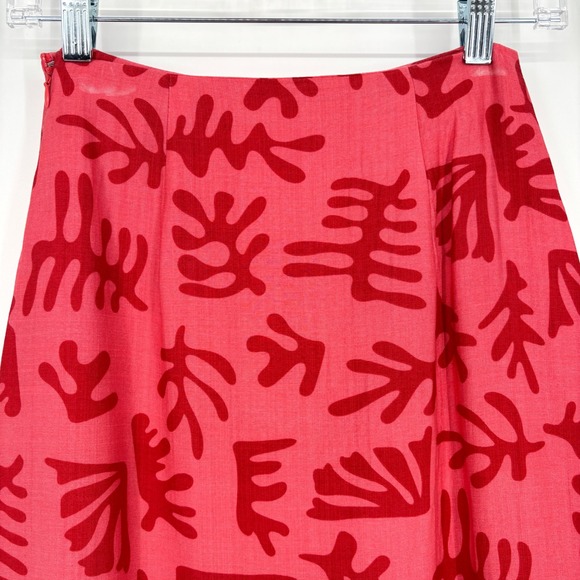 Hyacinth House Cozumel Pink Red Coral Reef Print Fringe Hem Midi Skirt XXS - Picture 12 of 16
